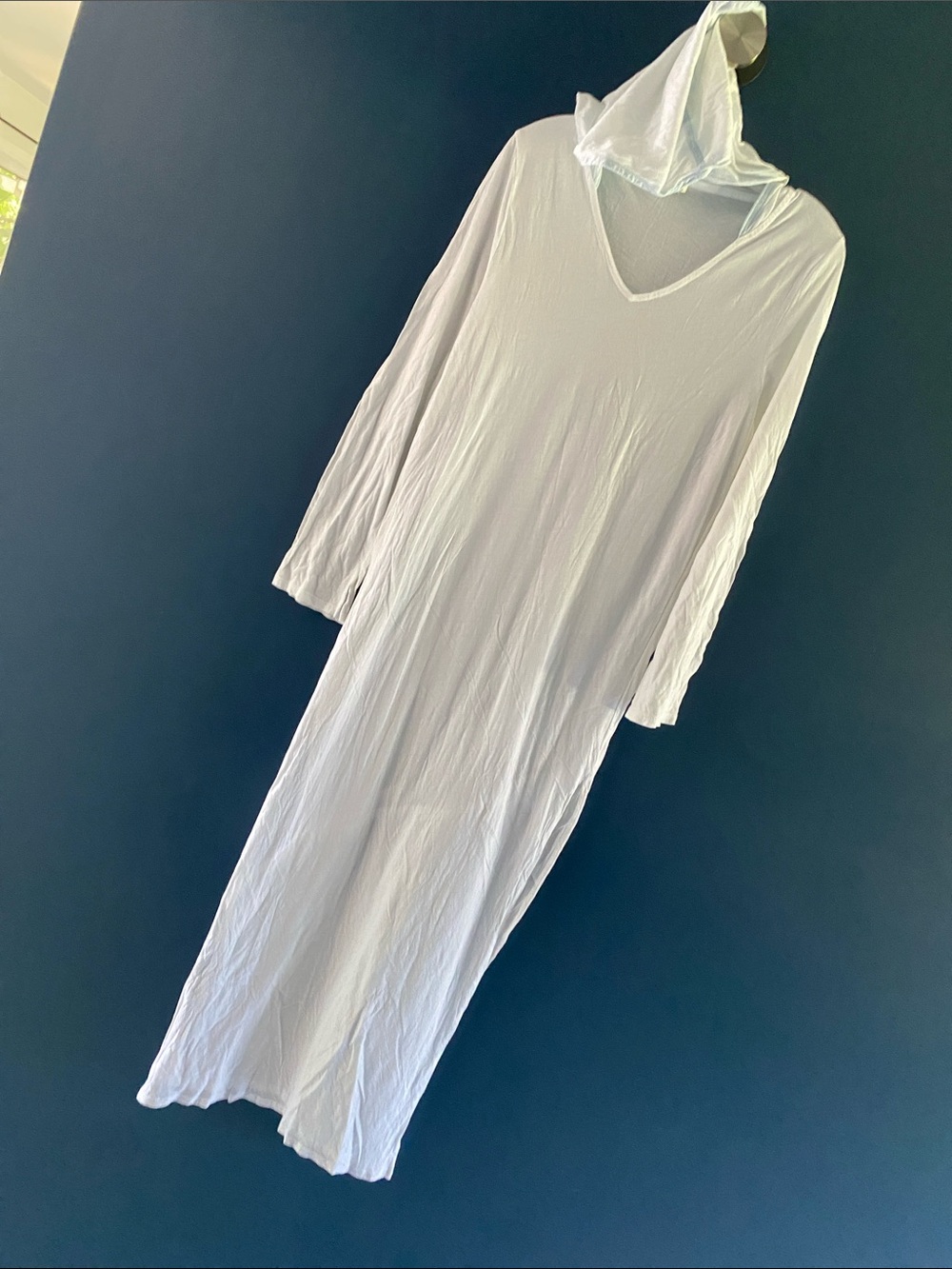 Skin White Hooded V-Neck Swim Coverup tunic kaftan long